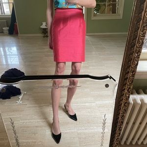Raw silk hot pink pencil skirt